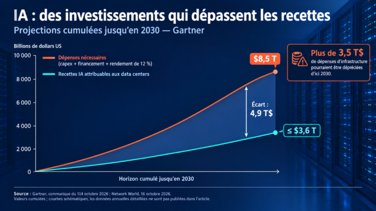 IA : un déficit de revenus de 4 900 milliards $ menace l’économie des data centers (Gartner)